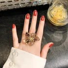 Европейская и американская индивидуальность, огромное кольцо с кристаллами и цветами, женственное корейское модное Открытое кольцо, красное кольцо на указательный палец в сеточку