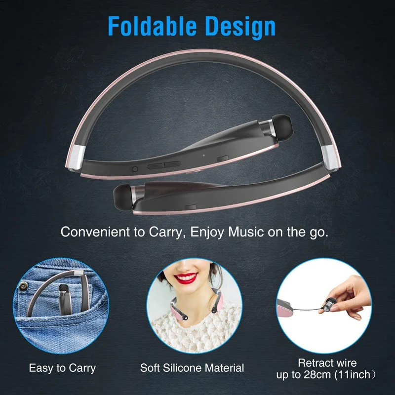 Folding Bluetooth Headset Sports Waterproof Neck Hanging Headphone with Retractable Earphones Noise Reduction Stereo Headphones|Наушники и