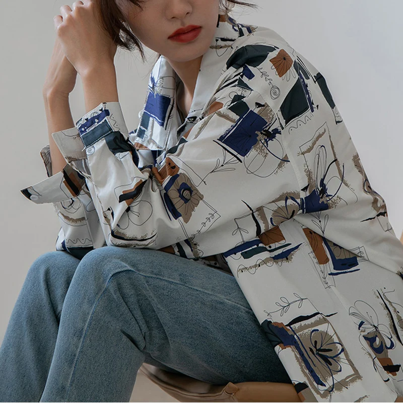 Элегантные женские блузки большого размера BGTEEVER с принтом граффити корейские