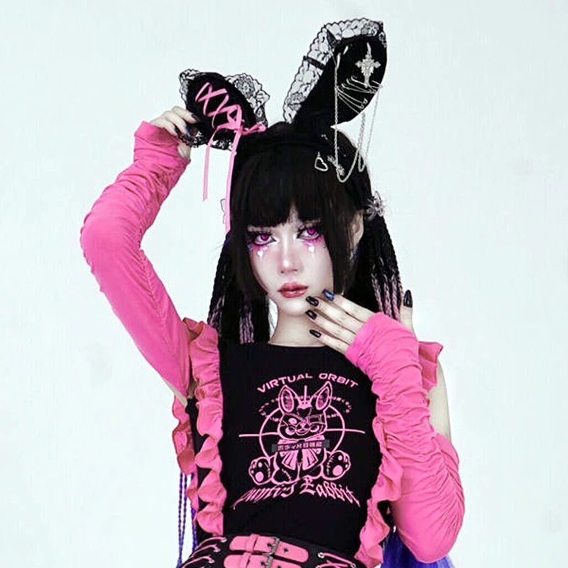 Металлическая лента для волос в стиле Харадзюку с бантом и кружевом |