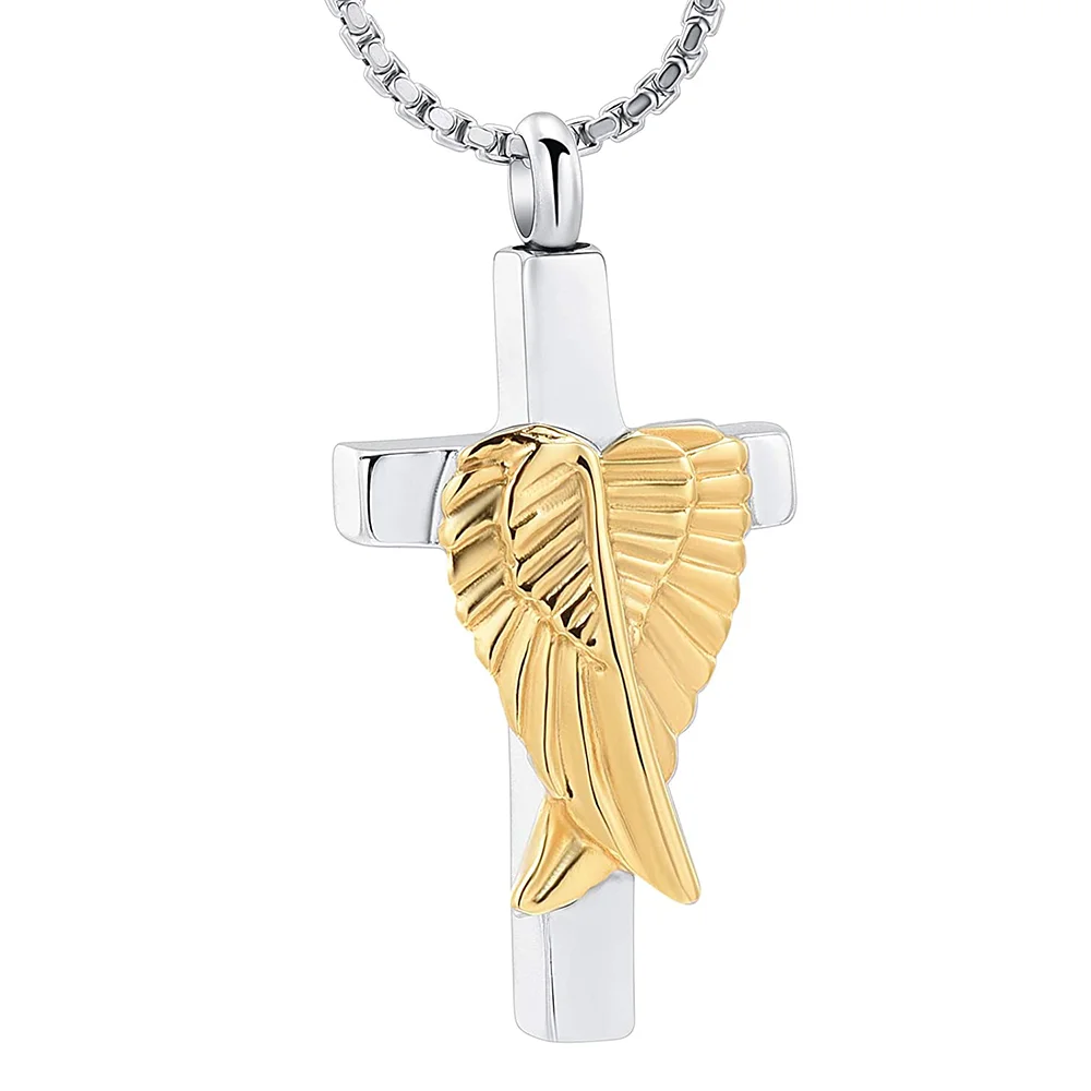 

Cremation Necklace Angel Wings Cross Urn Pendant Memorial Ashes Keepsake Urn Jewelry