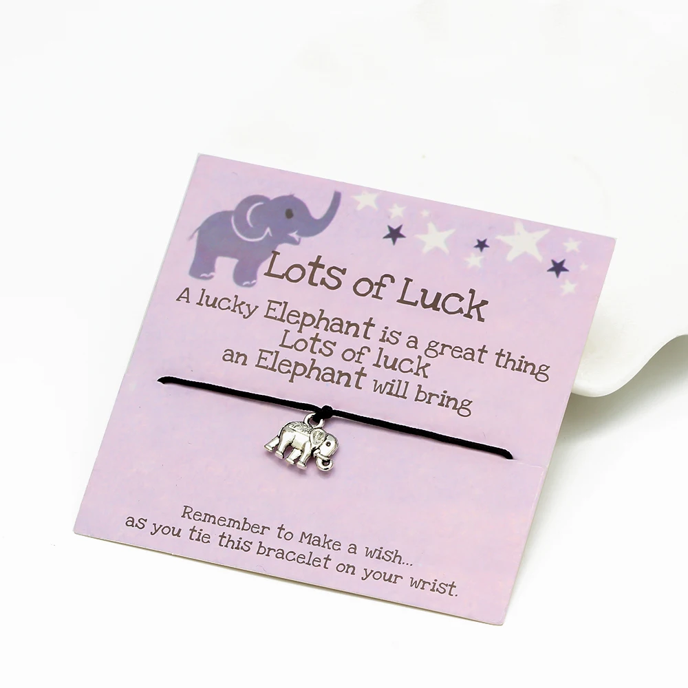 Wish Card Lucky браслеты со слоном для женщин и мужчин ручная работа Черная веревка