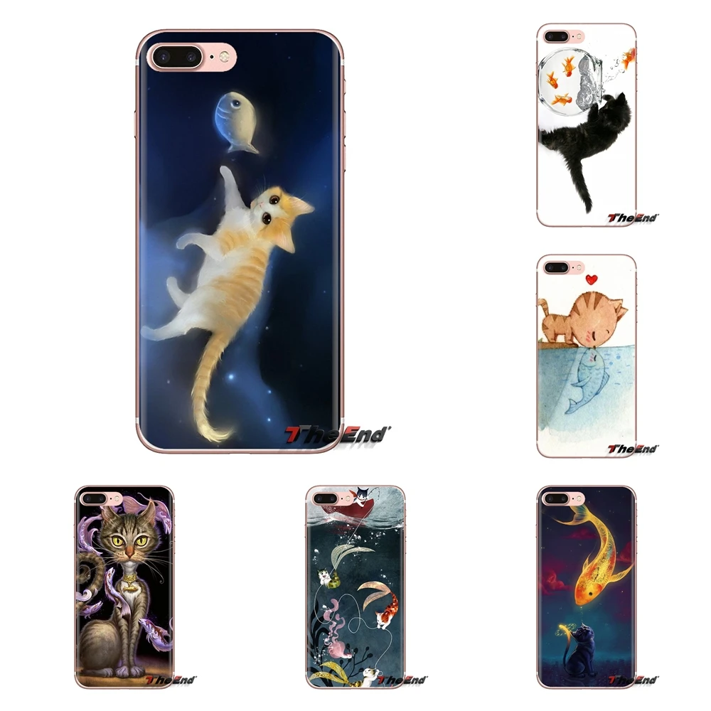 Прозрачные мягкие чехлы для кошек и рыб с мультяшными животными Samsung Galaxy A3 A5 A7 A9 A8
