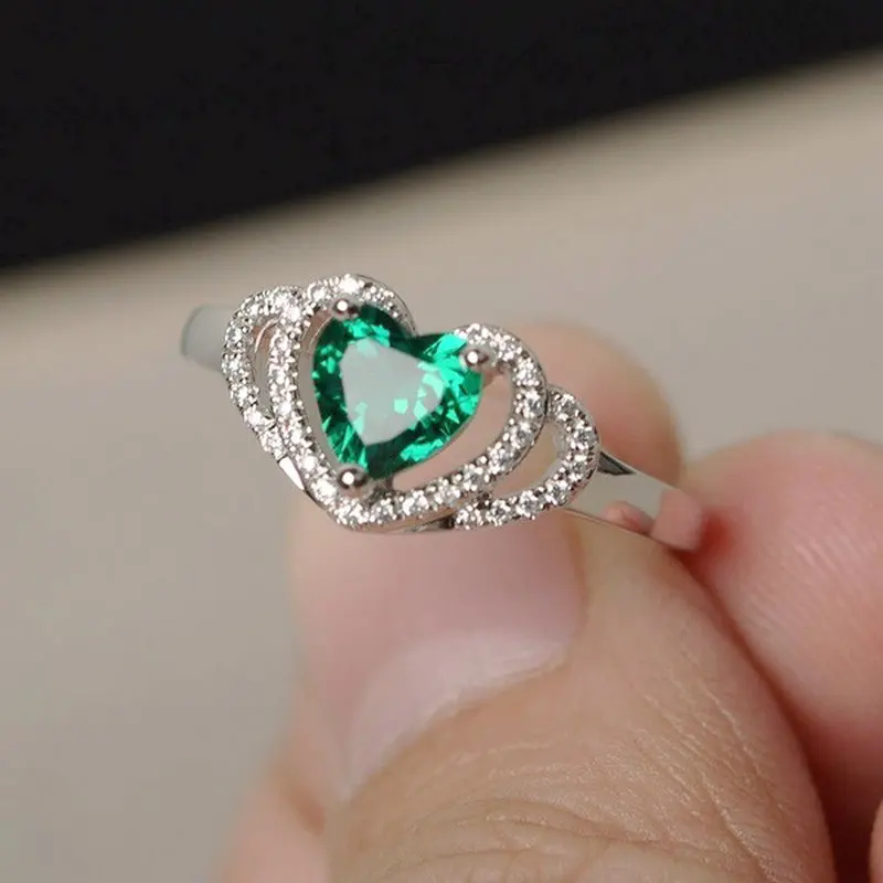 Лидер продаж 2019 бижутерия в форме сердца из зеленого циркона кольцо с камнем для