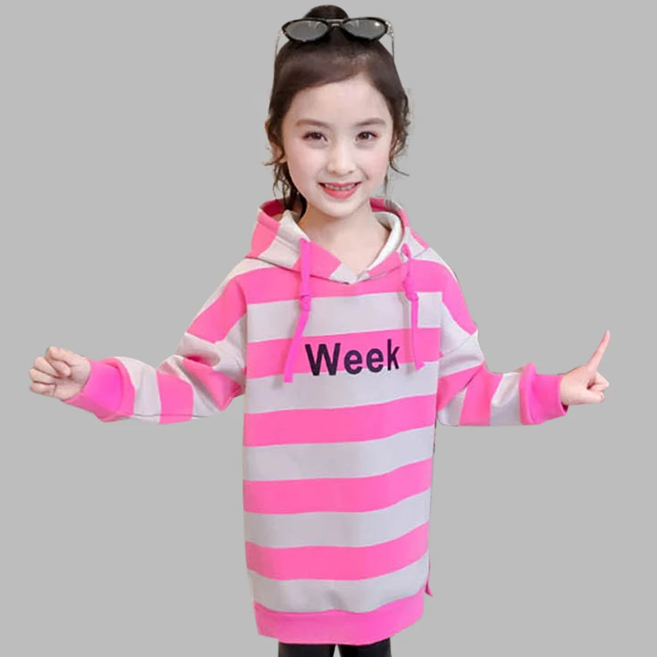 Kids Dresses For Girls Striped Girl Party Dress Plus Velvet Hoodies Casual Autumn Thick Winter Clothes | Детская одежда и обувь