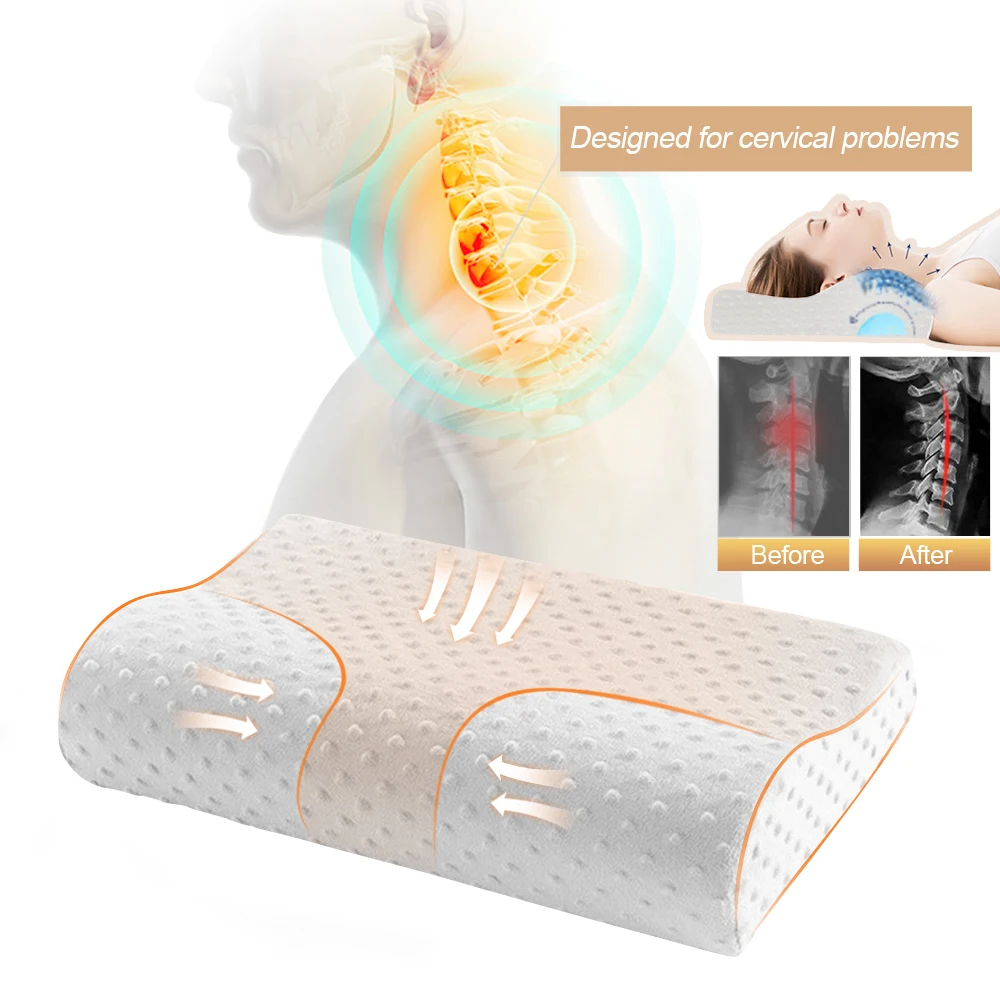 junejour Memory Foam Pillow Orthopedic Latex Neck Cervical Health Care Slow Rebound Massager 3 Colors Hot | Дом и сад