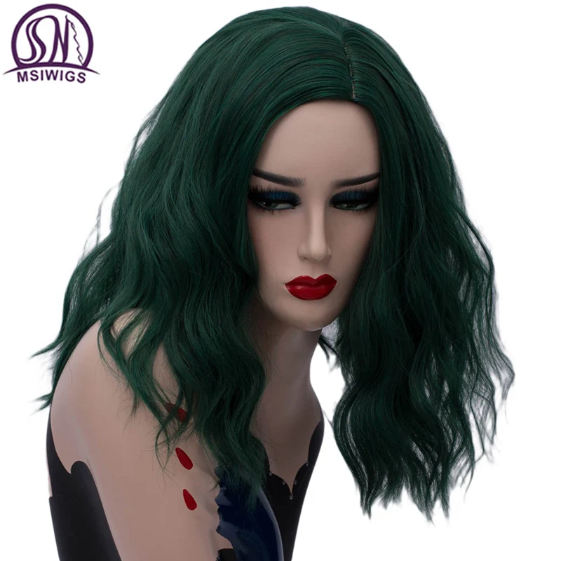 MSIWIGS Короткие вьющиеся зеленые парики для косплея синтетические черные женские с