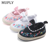 2021 big bow toddler shoes for newborn floral embroidery baby soft sole first walker anti slip baby girls shoes prewalker