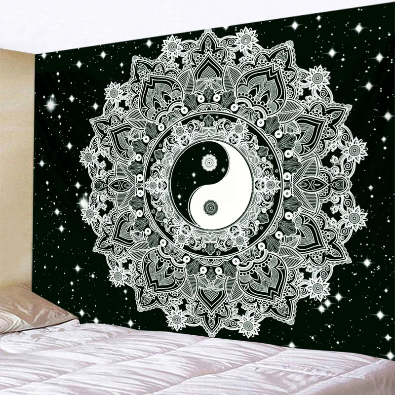 Гобелен Инь-Ян с черно-белой мандалой покрывало для карты Таро спальни общежития