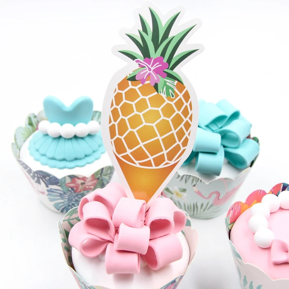 24 шт./лот двусторонняя печать DIY ананас Фламинго верхушка для торта свадебные украшения на день рождения кекс бумажные принадлежности