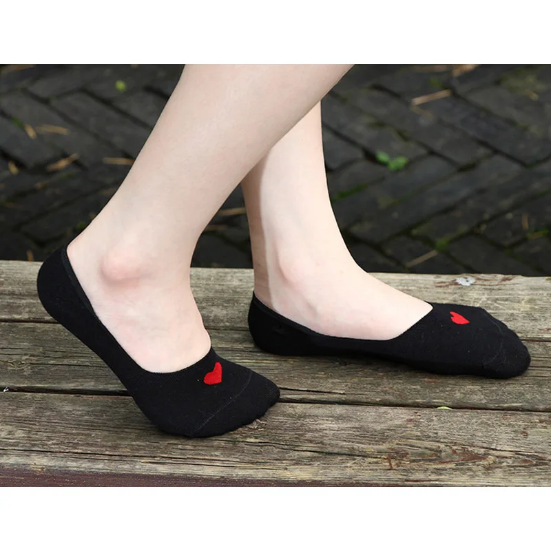 Носки-следки женские хлопковые невидимые с сердечками 10 шт. = 5 пар