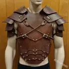 Костюм для косплея средневекового воина, доспехи для косплея для взрослых, из искусственной кожи из коричневого меха, Броня викингов на плечо с рожком, реквизит