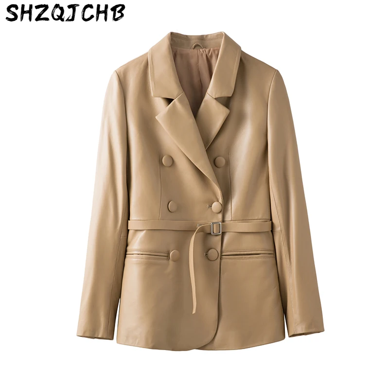 

JCHB 2021 Real Genuine Leather Jacket Women Double-breasted Blazer Sheepskin Coat Spring Autumn Korean Chaqueta Mujer KJ3529