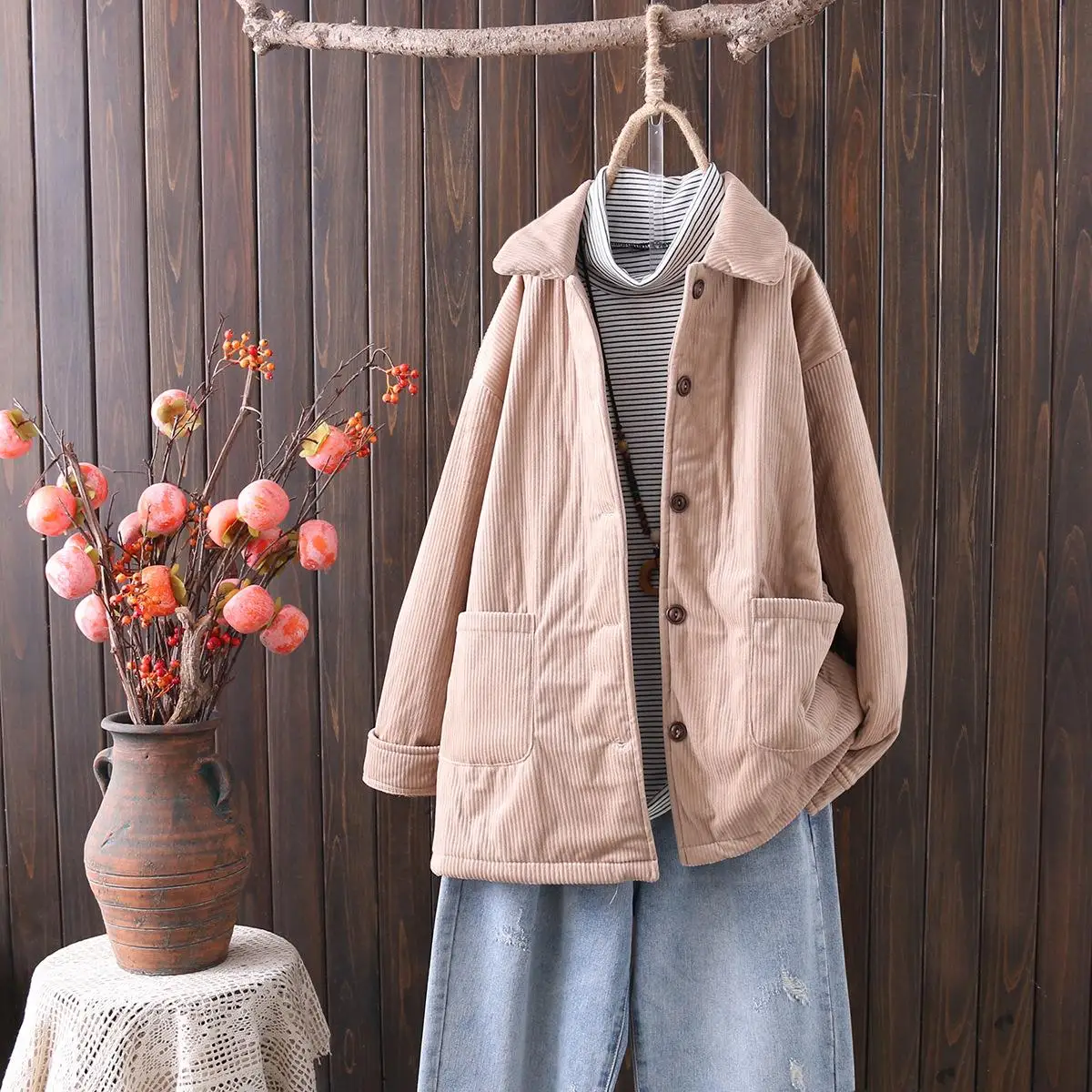 Women Clothing Quilted Jacket Plus Size 2021 Autumn Winter Outerwear New Casual Corduroy Long Sleeve Female Padded Coat |