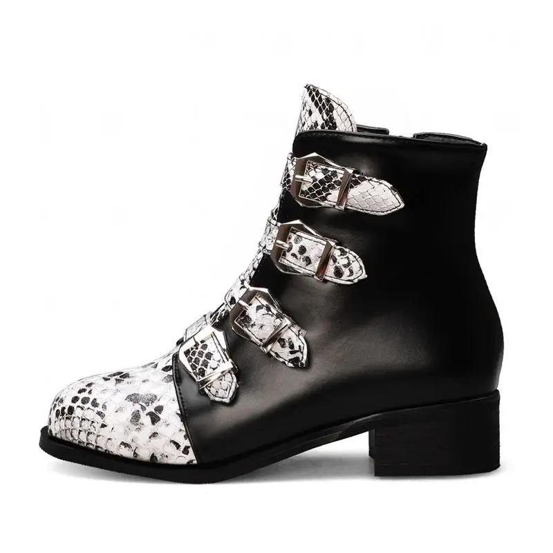 FITWEE Women Boots Snake Print Buckle Woman Shoes Winter Fashion Short Warm Mixed Color Botas Ladies Footwear Size 32-43 | Обувь