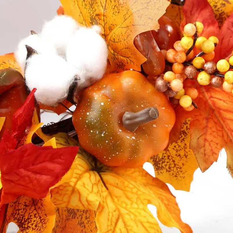 

45cm Autumn Wreath Christmas Thanksgiving Decor Wreath with Light Home Window Door Maple Leaf Decor Garland Festival Decor #