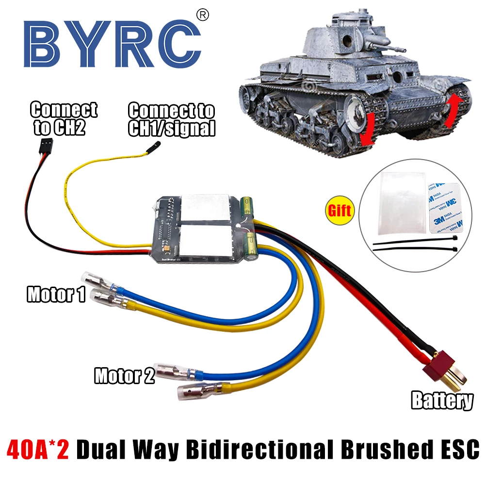 1PC Dual Way Bidirectional Brushed Electric Speed Controller 40A x 2 Mixed Control ESC 6-15V for RC Tank/Speed Difference Boat | Игрушки и