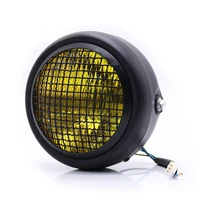 universal 35w motorcycle headlight with grill cover yellow retro mask mount head lamp for cafe racer bobber dc 12v