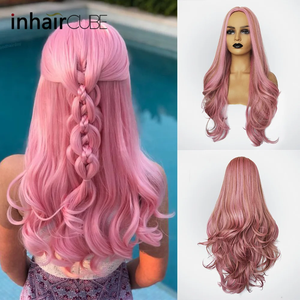 Inhair куб длинные волнистые натуральные парики для косплея натуральные женские парики вечерние термостойкие синтетические парики