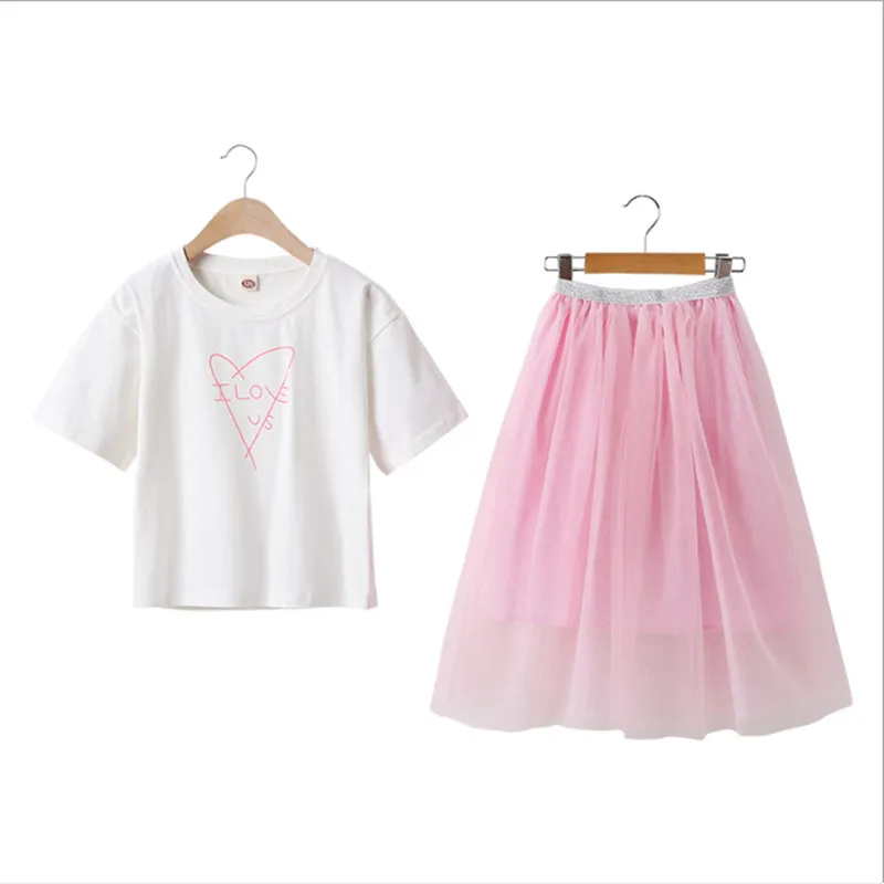 

Girls' summer clothes new summer fashionable western style suit girls big kids net gauze skirt short-sleeved two-piece suit