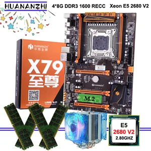 Комбинированная игровая материнская плата HUANANZHI X79 Deluxe, процессор Xeon E5 2680 V2 с радиатором процессора, ОЗУ 32 Гб (4 х8 ГБ) RECC