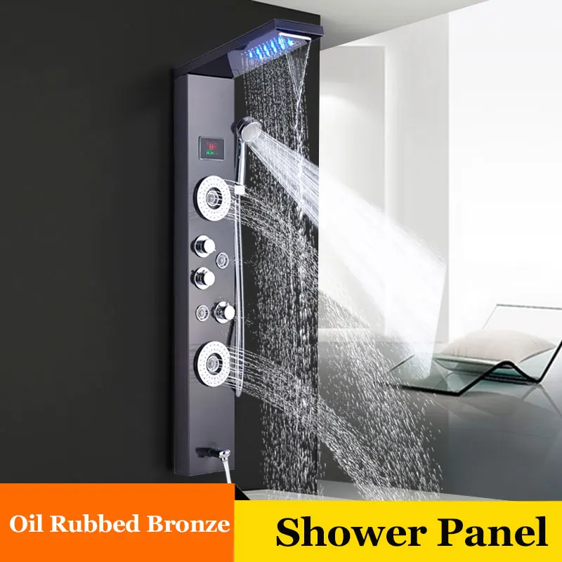 Oil Rubbed Bronze A ULGKSD светодиодный Водопад, дождевая душевая панель, смеситель для ванной, массажные струи, ванна, душевая колонка, смеситель, Para Bar, Ванна - Цвет: Oil Rubbed Bronze A