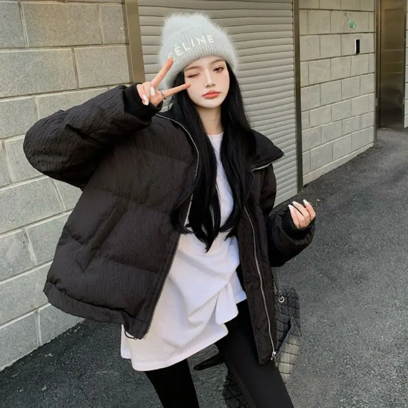 EleeMee Winter Jacket Fashion For Women Zipper Green Ins Stylish Thick Warm Turtleneck Parkas Loose Coat Lady Free Size | Женская одежда