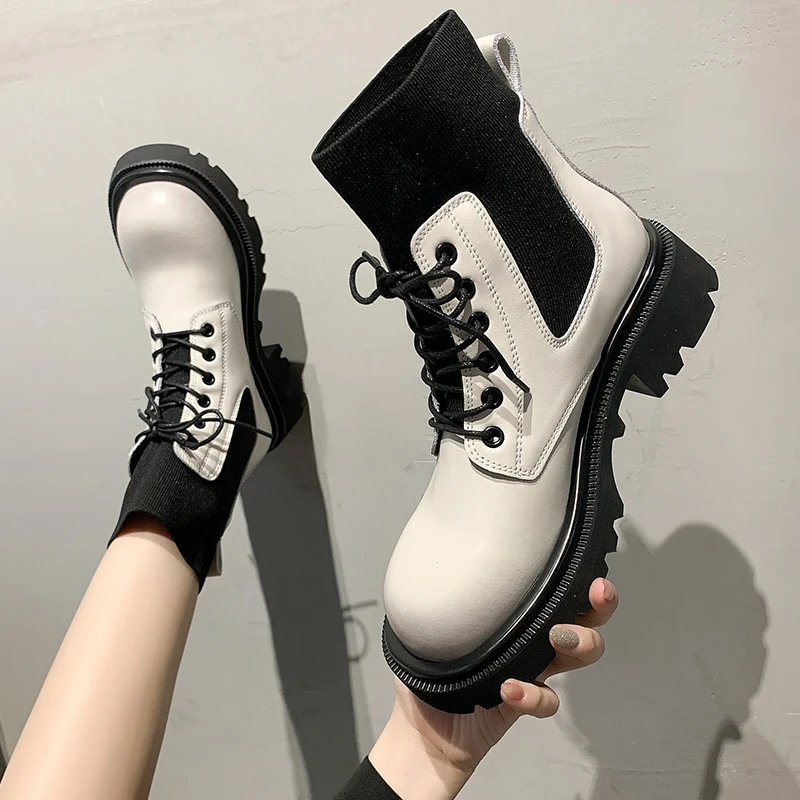 

Женские ботильоны на платформе и среднем каблуке, зимние ботинки на массивном каблуке, мотоциклетные ботинки, 2021