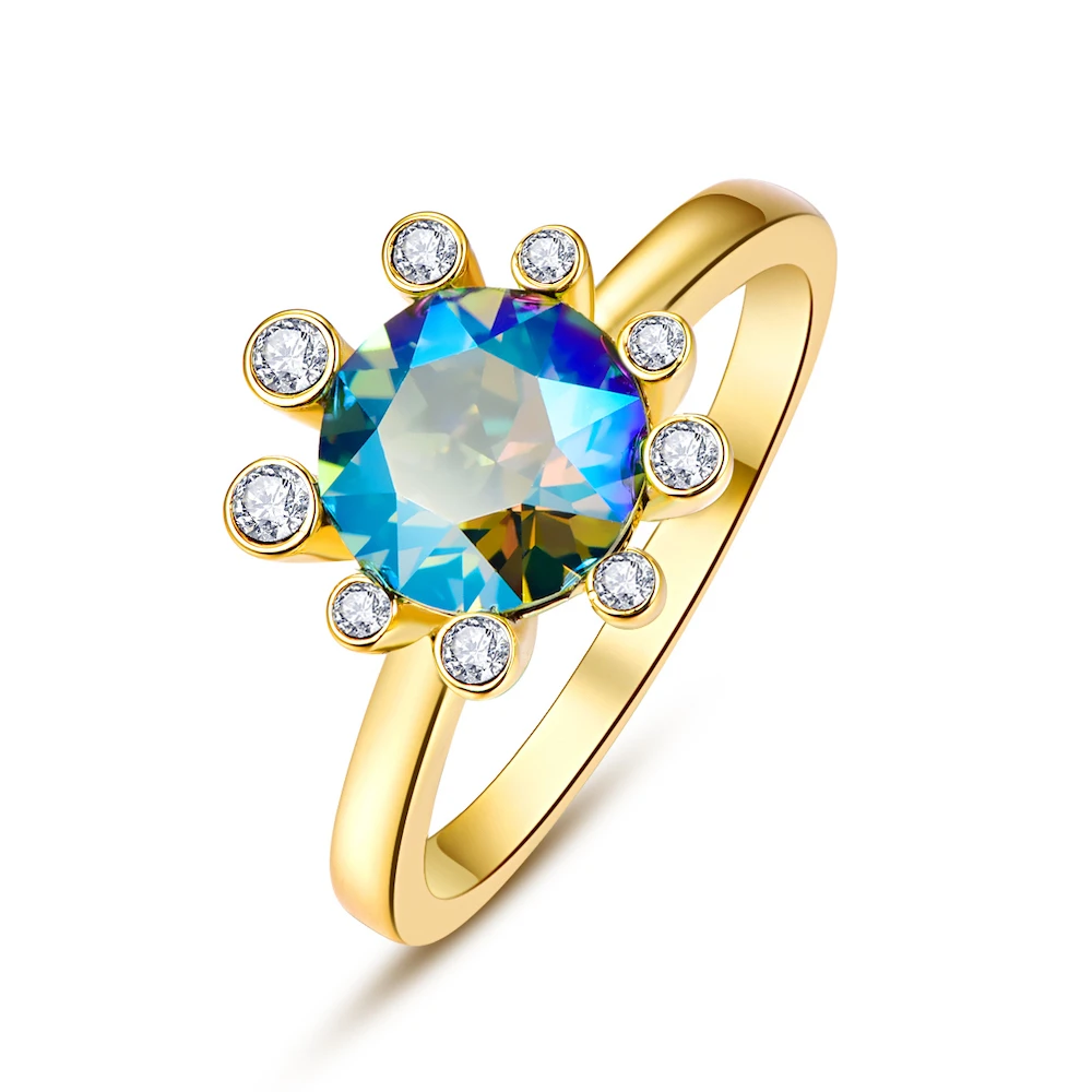 Кристаллы от Swarovski Glod цветные кольца Цветы для женщин элегантное кольцо Новая мода Роскошные женские кольца Свадебные украшения - Цвет основного камня: 360 SHIM