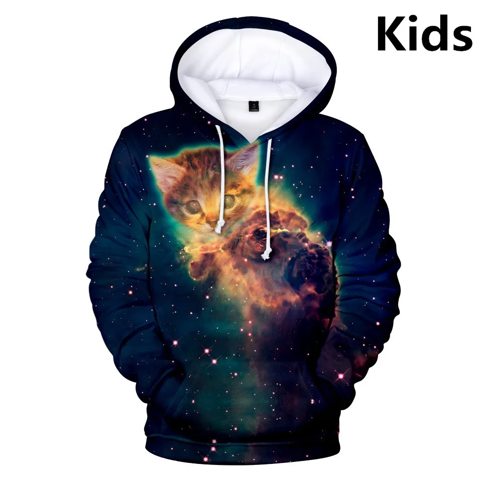 3 To 14 Years Kids Hoodies Galaxy Sky Cat 3D Printed Hoodie Sweatshirt Boys Girls Long Sleeve Cartoon Jacket Coat Teen Clothes