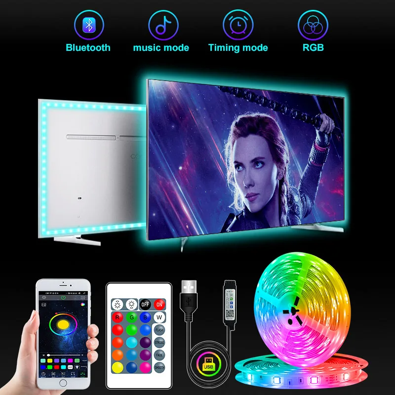 5050 Светодиодные ленты светильник RGB USB 5V SMD Гибкая лампа лента Bluetooth ИК пульт