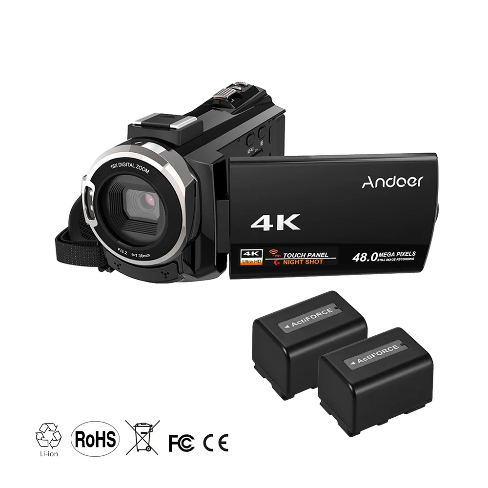 Andoer 4K 1080P 48MP WiFi цифровая видеокамера регистратор 3 дюймов емкостный сенсорный