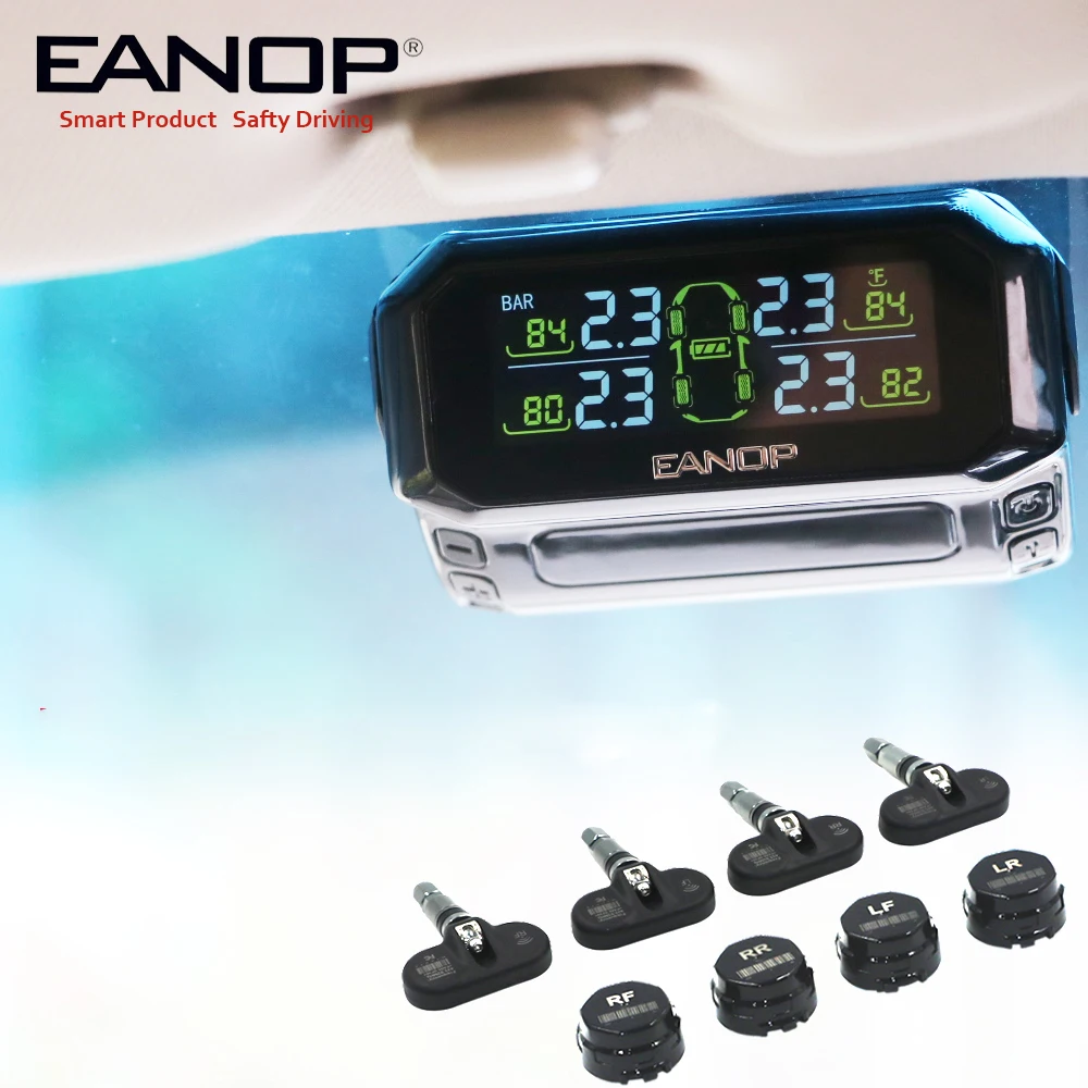EANOP Смарт TPMS USB солнечной энергии система контроля давления в шинах Беспроводная сигнализация давления в шинах 4 шт. датчики PSI/BAR