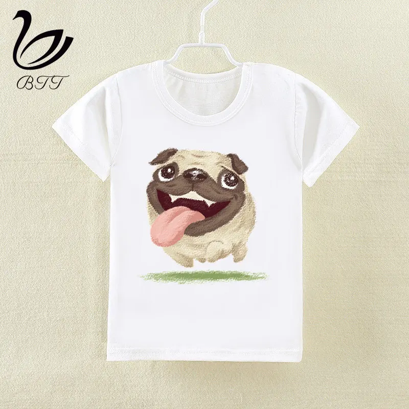 Летние топы для мальчиков и девочек акварельная Футболка с принтом мопса детская