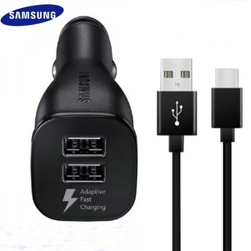 Автомобильное зарядное устройство Samsung 2 USB порта кабель Micro –Type C