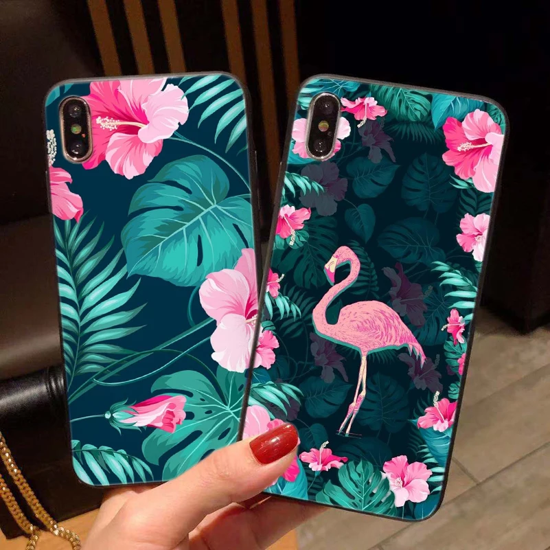 Цветок зеленые листья Окрашенные чехол для телефона Классический iPhone 6 6s plus 7 8 X TPU