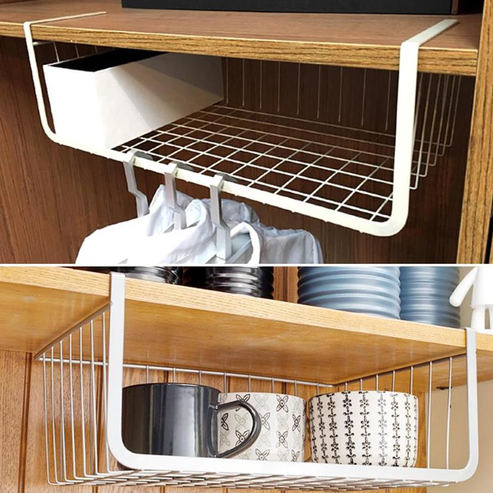 

Kitchen Hanging Hanging Sundries Basket Cabinet Under Shelf Storage Rack Shelf For Home Kitchen Bathroom Storage Tools