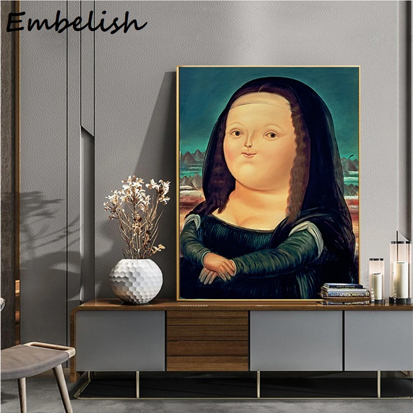 

1 Pieces Cartoon Q Version Of Mona Lisa Wall Art Posters For Living Room Modern Home Decor HD Canvas Oil Paintings Pictures
