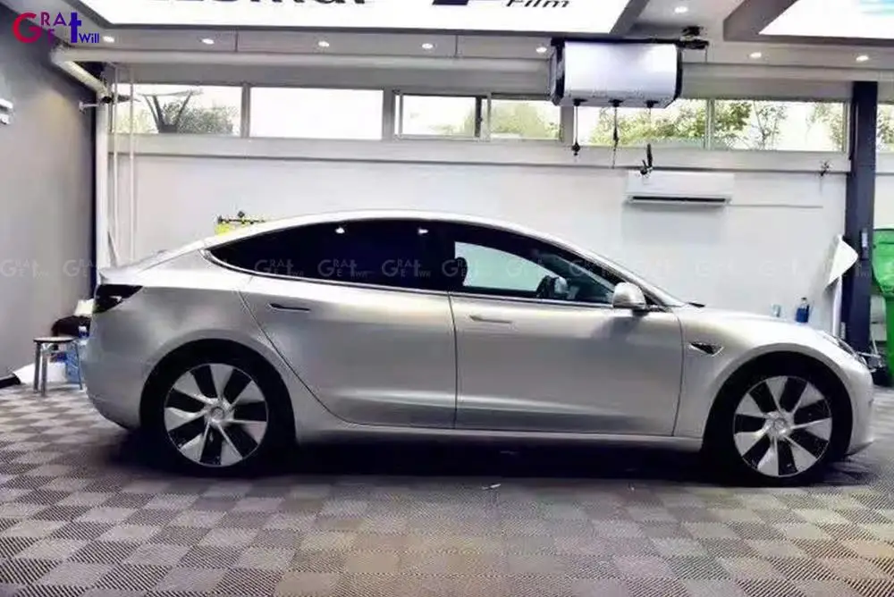 Premium Lightning Satin Metallic Silver Vinyl Wrap Film Frozen Car Foil For Sticker FAMEWILL Air Free 1.52x20M/Roll | Автомобили и