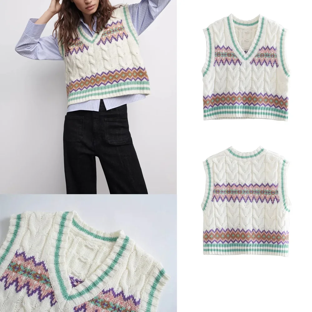 

Женский вязаный свитер, пуловер, вязаный жилет, осень-весна, шикарный милый женский свитер без рукавов, вязаные Джемперы, Рождественский вяз...