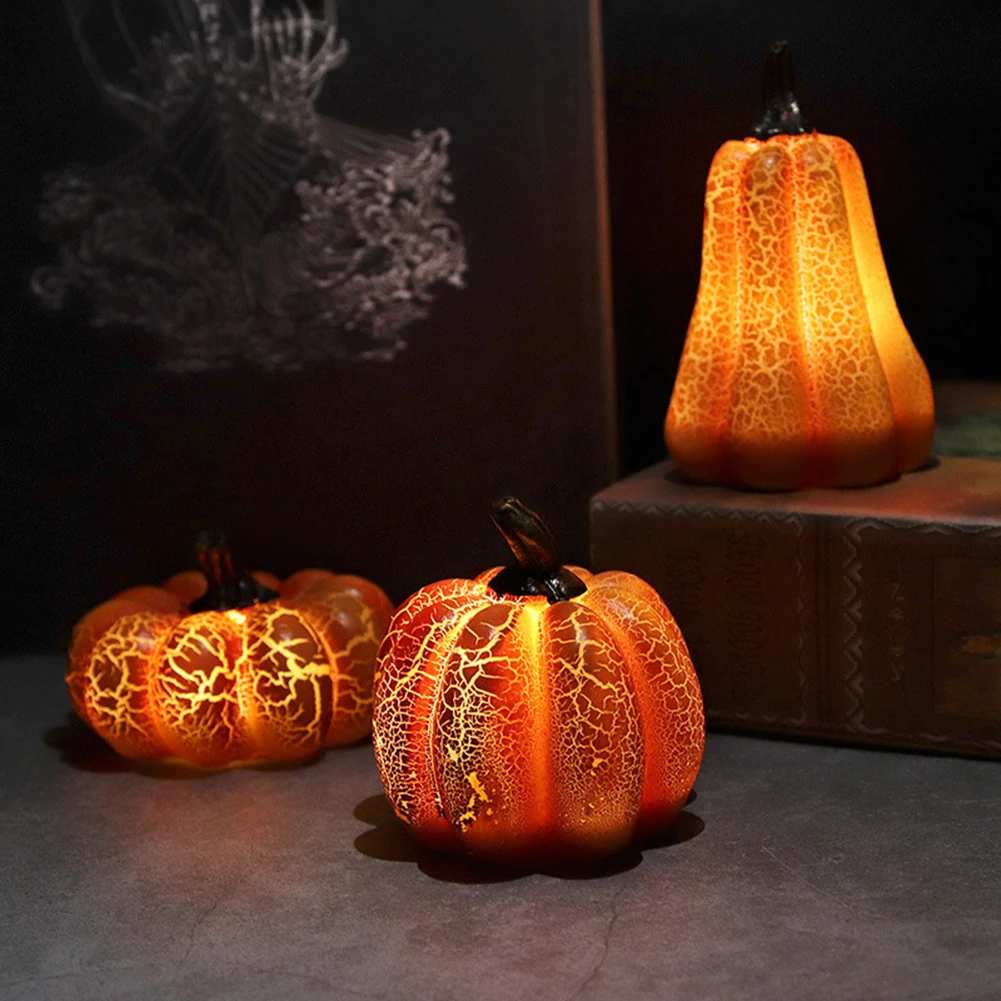 

Halloween LED Light Resin Pumpkin Shape Lamp Holiday Home Party Desk Decoration Creating Festival Atmosphere Props