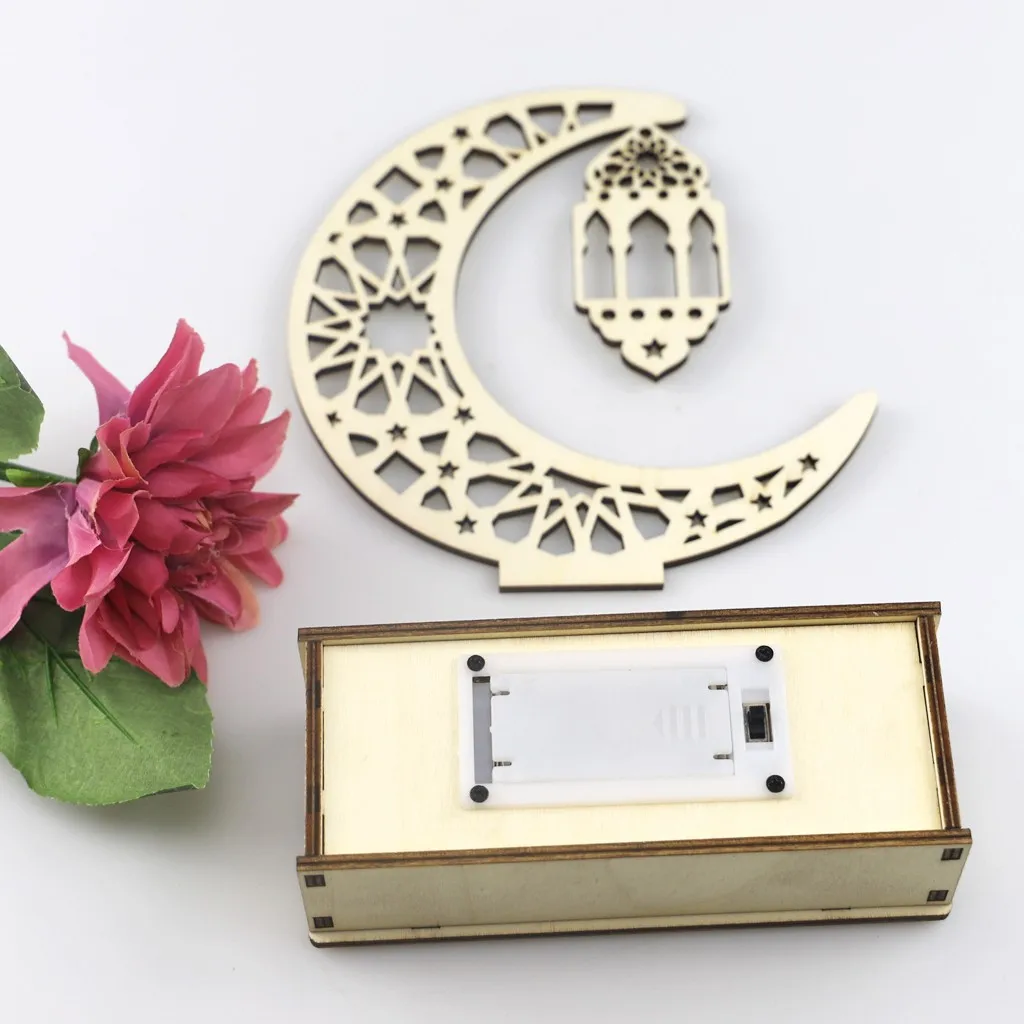 

Hollow Moon Pattern Led Light Wooden Diy For Ramadan Eid Mubarak Islam Muslim Craft Home Decoration Festival Party Supplies
