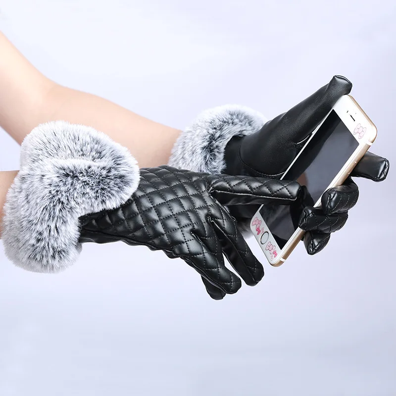 

Перчатки женские спортивные плюшевые уличные перчатки теплые мотоциклетные перчатки для верховой езды кожаные перчатки длинные черные пе...