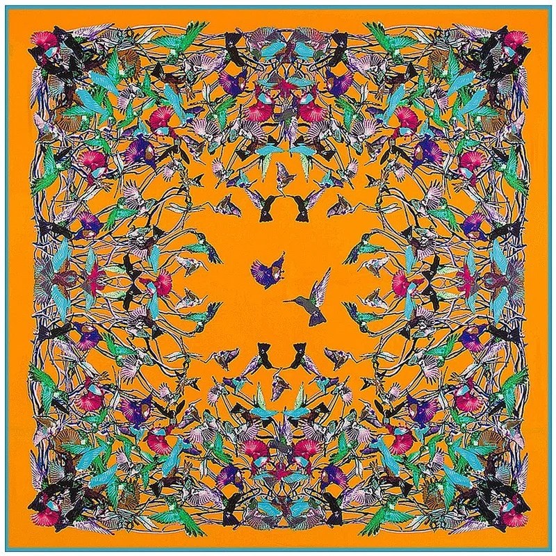 Элитный бренд 130 см квадратный шелковый шарф для Для женщин Колибри печатных