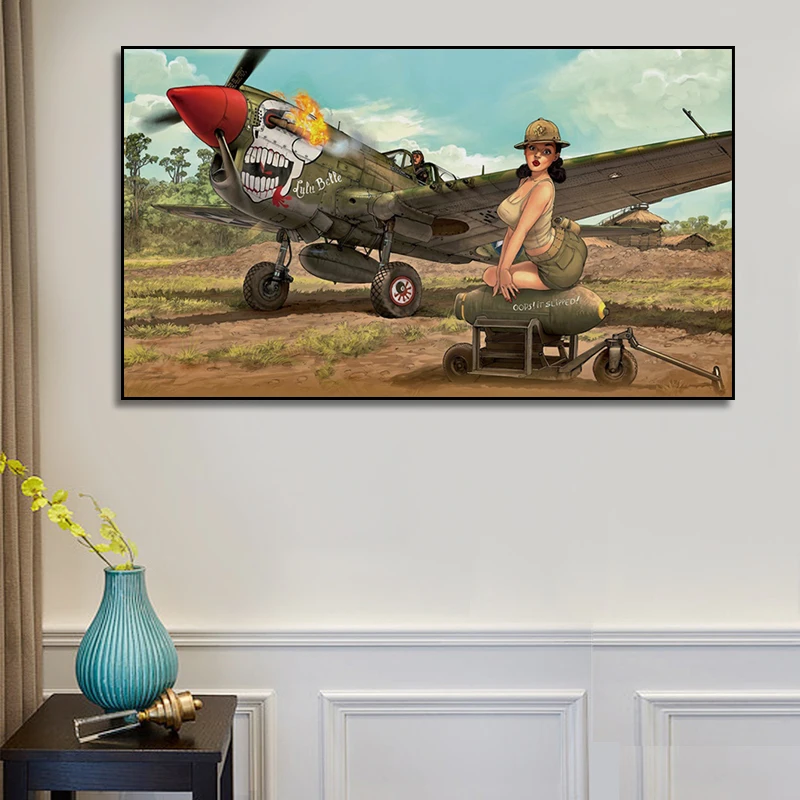 

Sexy female mechanic airplane poster painting home art bedroom living room decoration canvas painting