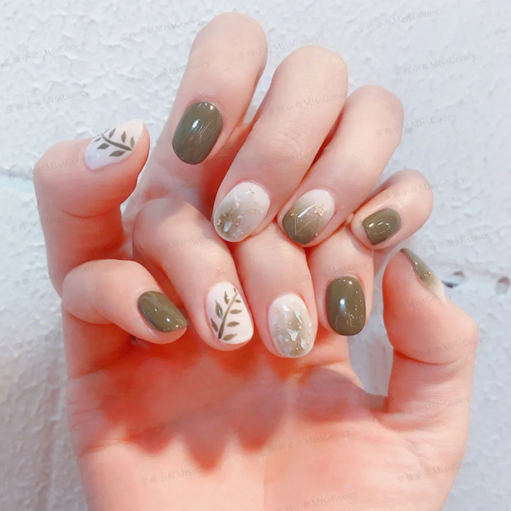 Наклейки для ногтей с зелеными листьями кактусами волнистыми точками 2019 |