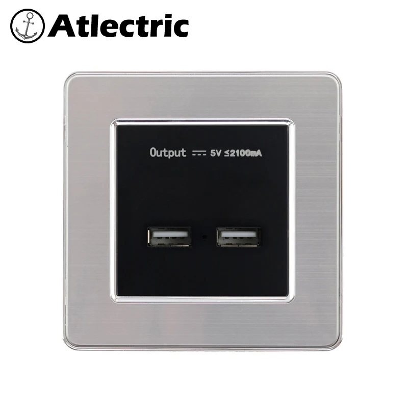 Atlectric ЕС FR стандартная розетка питания Франция розетка для стены с двойной порт USB панель из нержавеющей стали электрическая вилка переходник usb socket