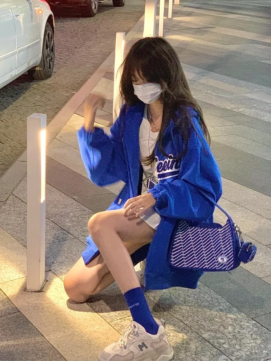 

Женское Свободное пальто Klein, синее утепленное пальто с капюшоном и вышивкой алфавита, Осень-зима