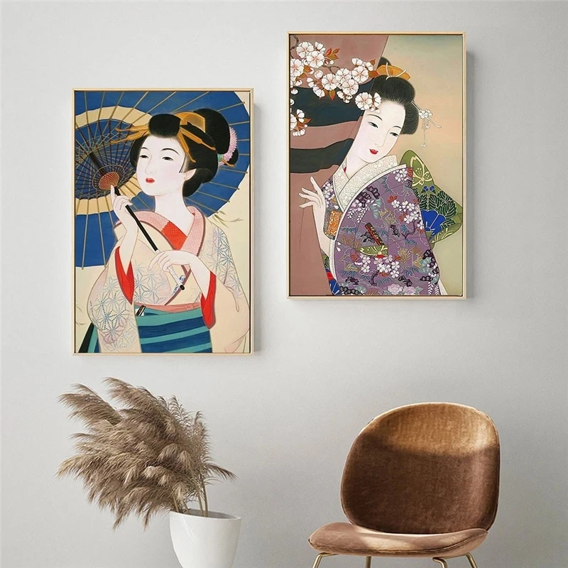 

Nordic Japanese Geisha Posters Prints Canvas Painting Modern Minimalist Pictures Vintage Kimono Woman Wall Art Home Decoration