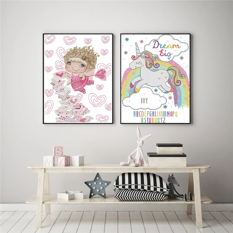 Наборы для вышивки крестиком в виде радужного единорога 14CT печатная ткань 11ct